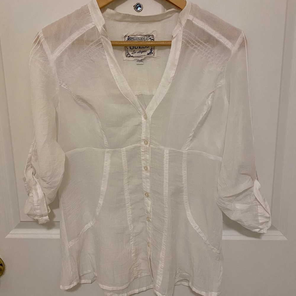 Guess- Semi Shear White Button Down Shirt